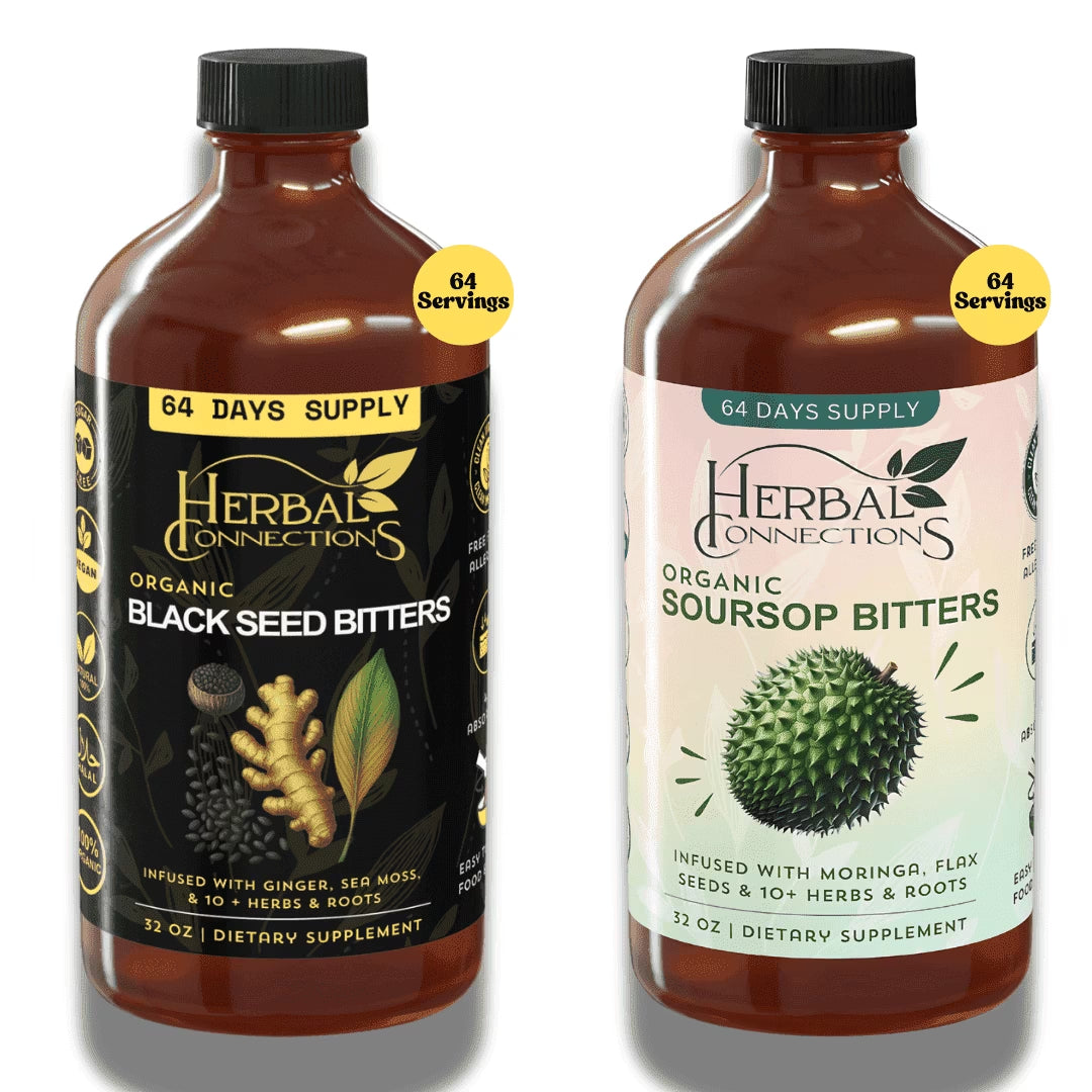 Organic Black Seed & Soursop Bitters Bundle | 64-Day Supply (32oz Each) | Vegan Wellness Tonic 🍃