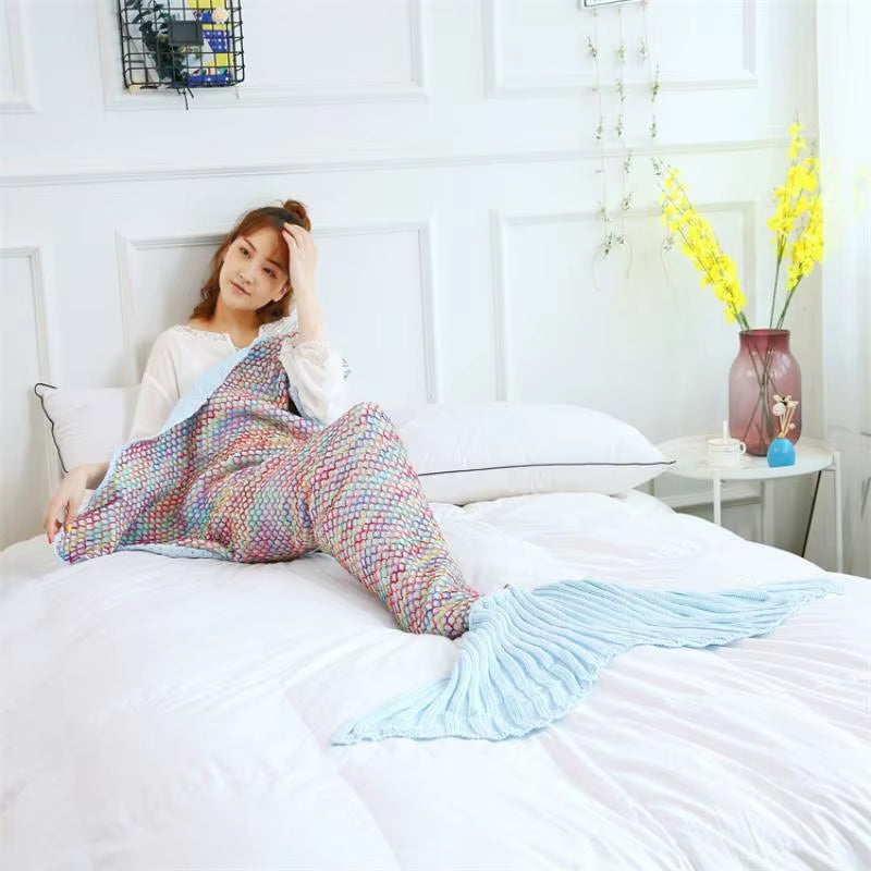 ✨ Handmade Crochet Mermaid Tail Blanket – Ultra-Soft Cozy Sleeping Bag for Adults & Teens 🧜‍♀️🎁