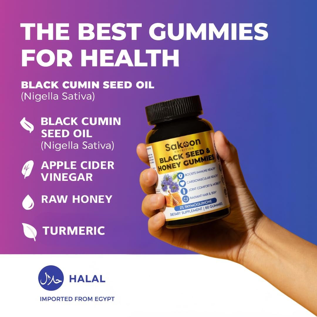 Organic Black Seed Oil Gummies with Honey | 2%+ Thymoquinone High Potency | 60 Count Immune Support 🍯
