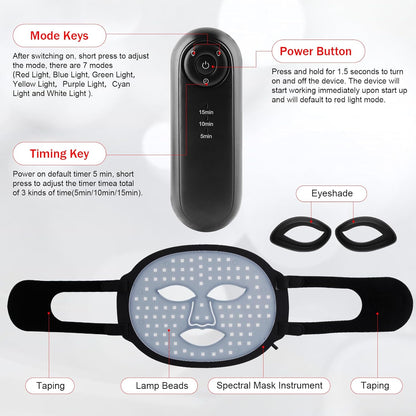 Upgraded Black LED Face Mask – 7-Color Red Light Therapy for Anti-Aging, Wrinkle Removal & Professional Skin Care ✨