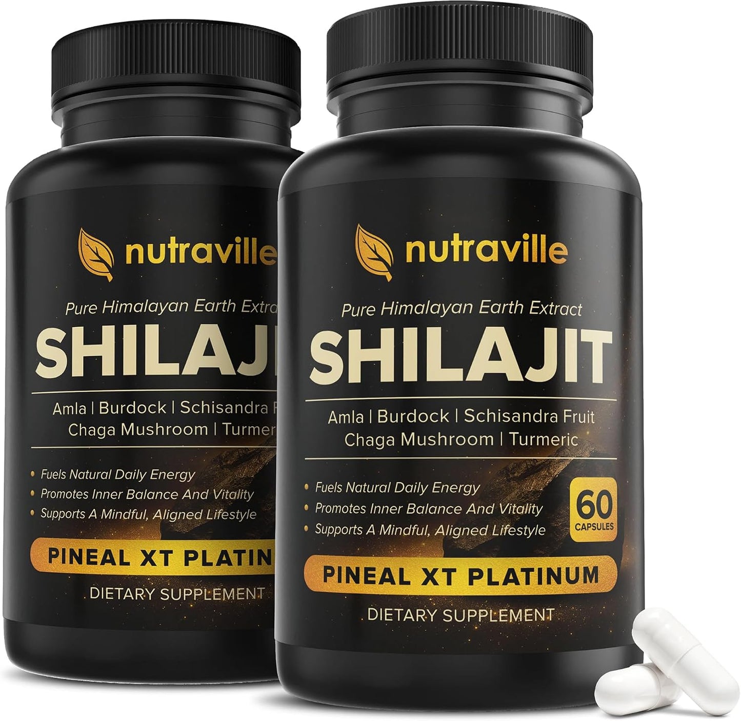 Pineal XT Platinum – Pure Himalayan Shilajit Supplement – Supports Energy, Brain Health & Memory - Rapid Pineal Gland Decalcification Cognitive Health Support – 60 Veggie Capsules