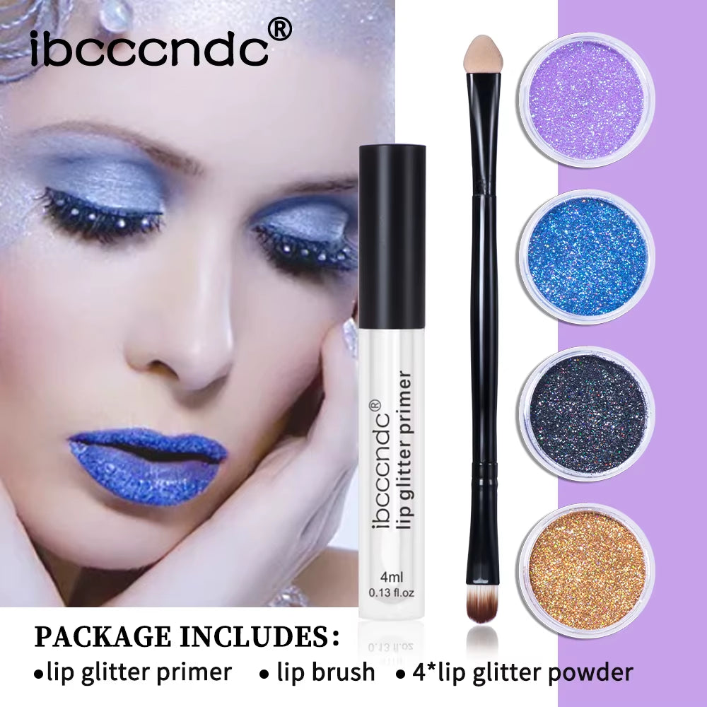 Diamond Sparkle Glitter Lip Kit – 4-Color Waterproof & Smudge-Proof Lip & Nail Art Glitter Set ✨👄