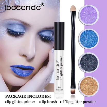 Diamond Sparkle Glitter Lip Kit – 4-Color Waterproof & Smudge-Proof Lip & Nail Art Glitter Set ✨👄