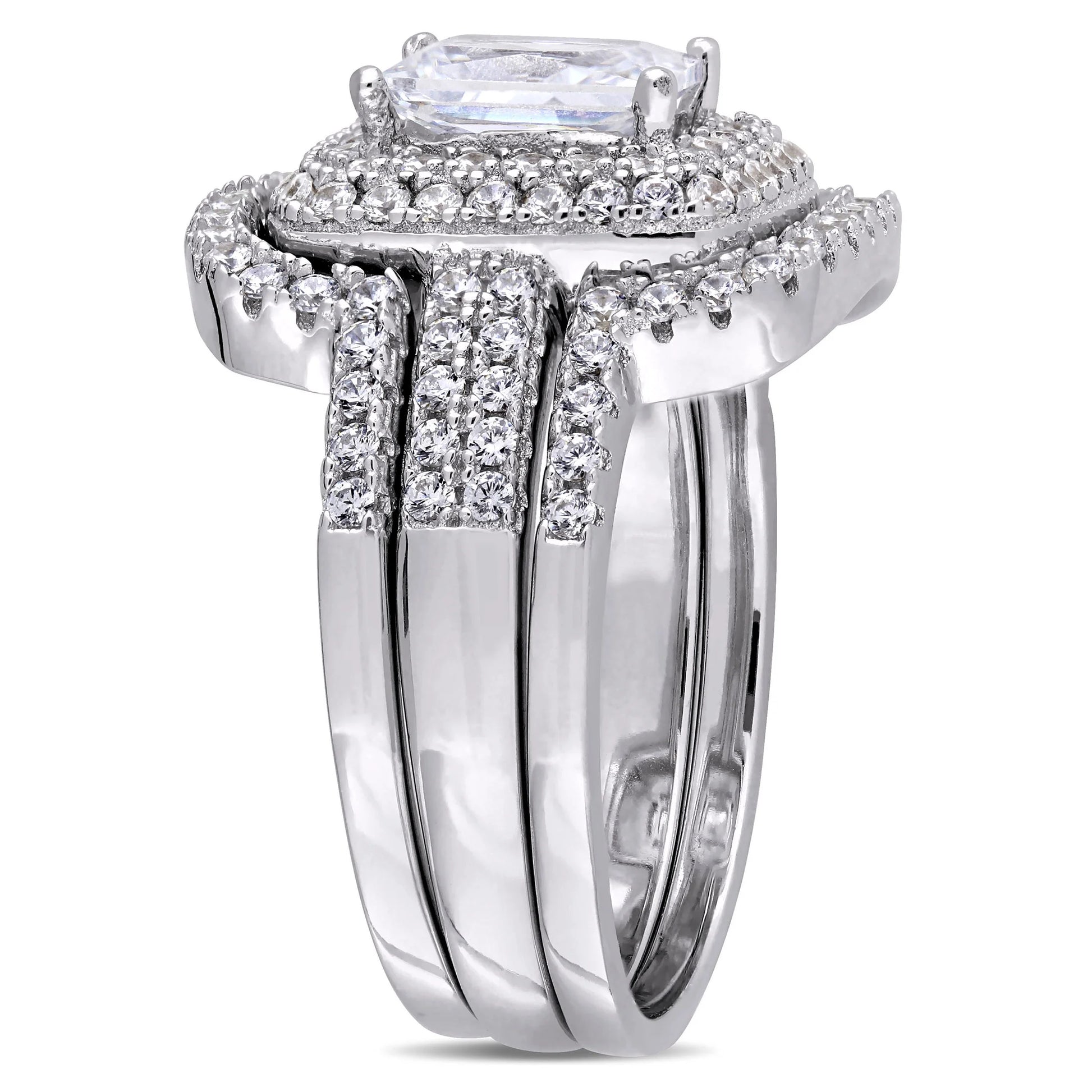 💍 Everlasting Elegance: Emerald & Cubic Zirconia Sterling Silver Bridal Set 🌿