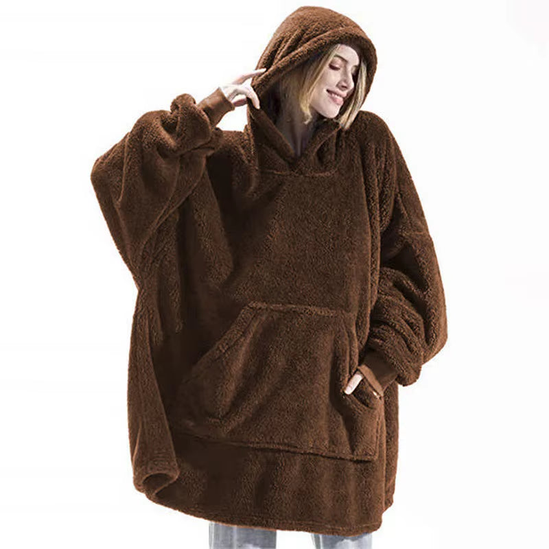 ☁️ Ultra-Soft Double-Faced Fleece Hoodie Blanket – Oversized Wearable Snuggle Robe with Giant Pocket | 2026 Winter Couple’s Warmth 🏠❄️