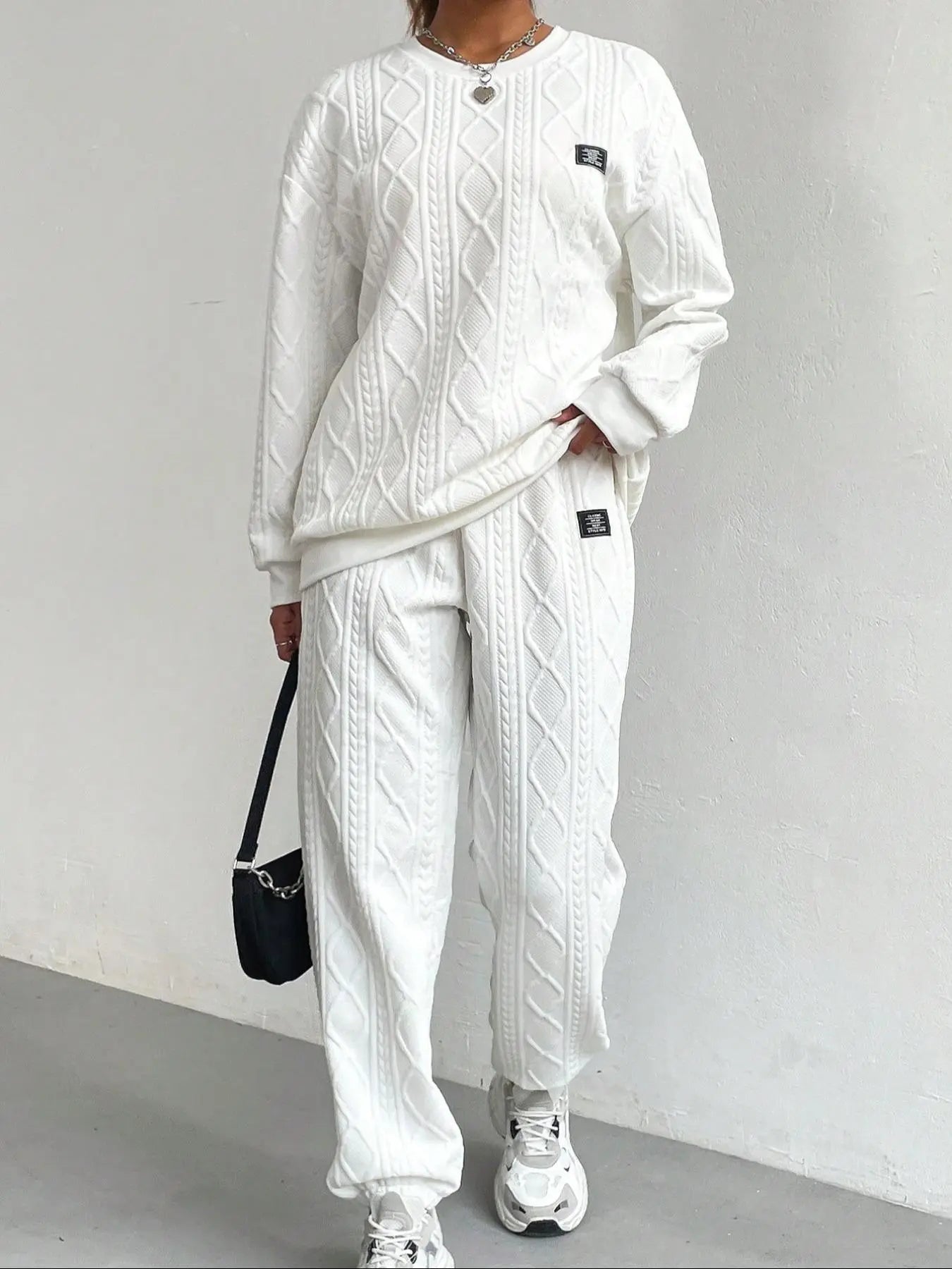 Urban Luxe Textured Letter Set – Cozy Drop Shoulder Pullover & Elastic Joggers knitted 🏷️✨