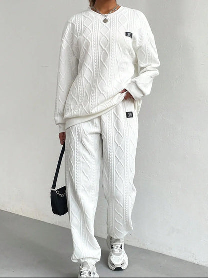 Urban Luxe Textured Letter Set – Cozy Drop Shoulder Pullover & Elastic Joggers knitted 🏷️✨