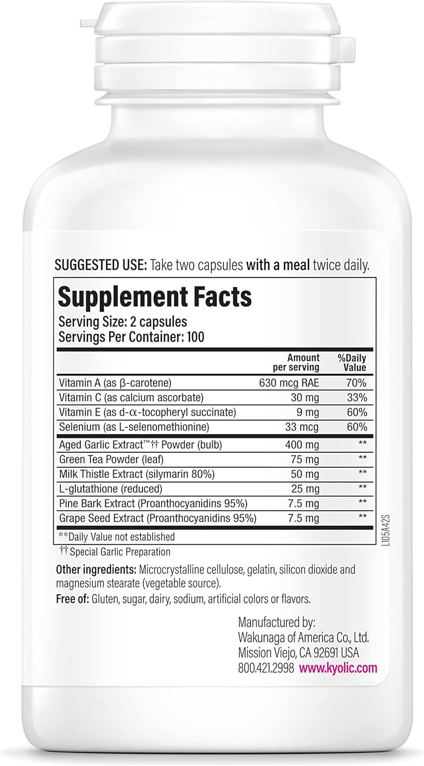 Aged Garlic Extract Formula 105, 200 Capsules (100 Servings)