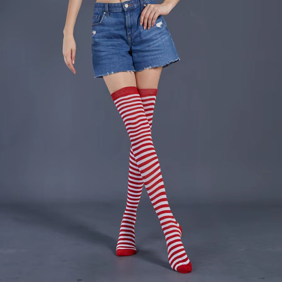 🌈 Vibrant Rainbow Striped Thigh Highs – Colorful Over-the-Knee 🍭✨