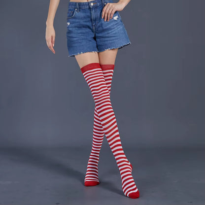 🌈 Vibrant Rainbow Striped Thigh Highs – Colorful Over-the-Knee 🍭✨