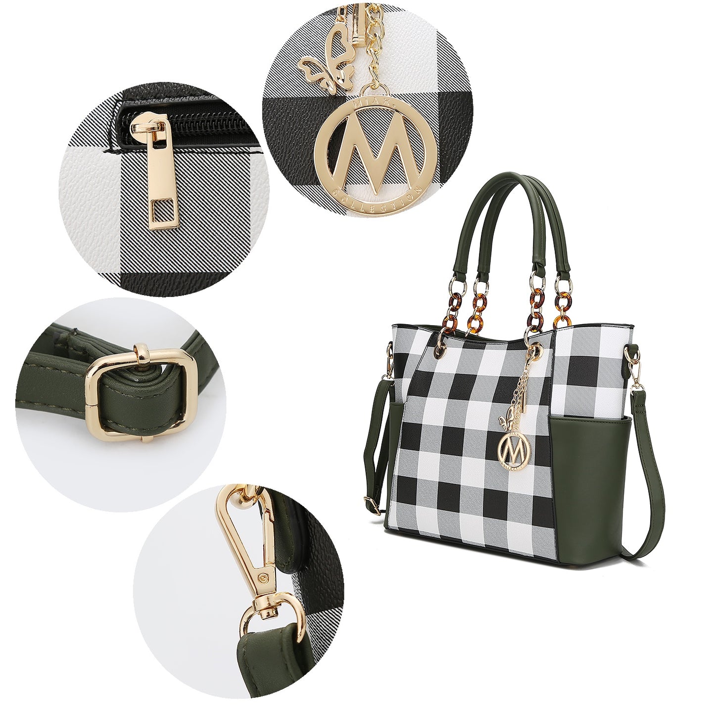 Mia K. Bonita Checker Tote & Wristlet Set – Vegan Leather 2-Piece Shopper 👜✨