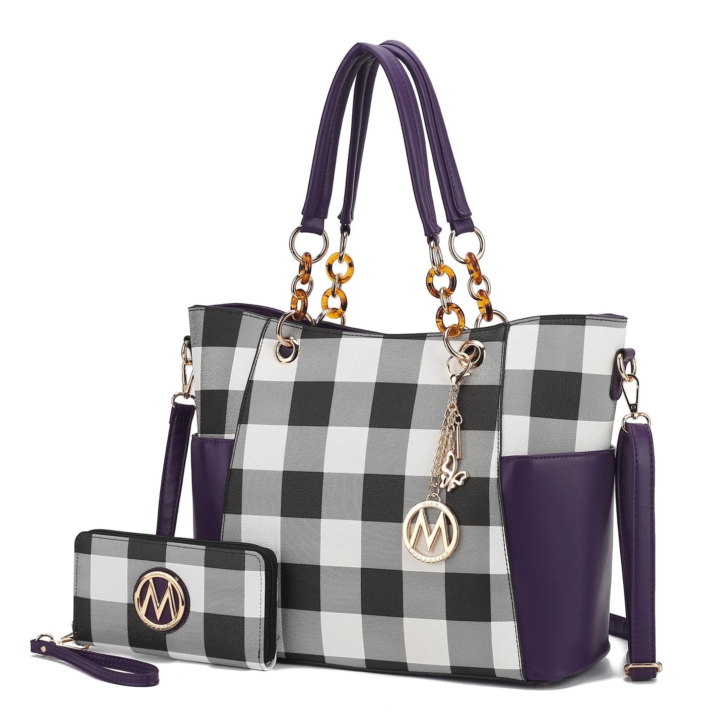 Mia K. Bonita Checker Tote & Wristlet Set – Vegan Leather 2-Piece Shopper 👜✨