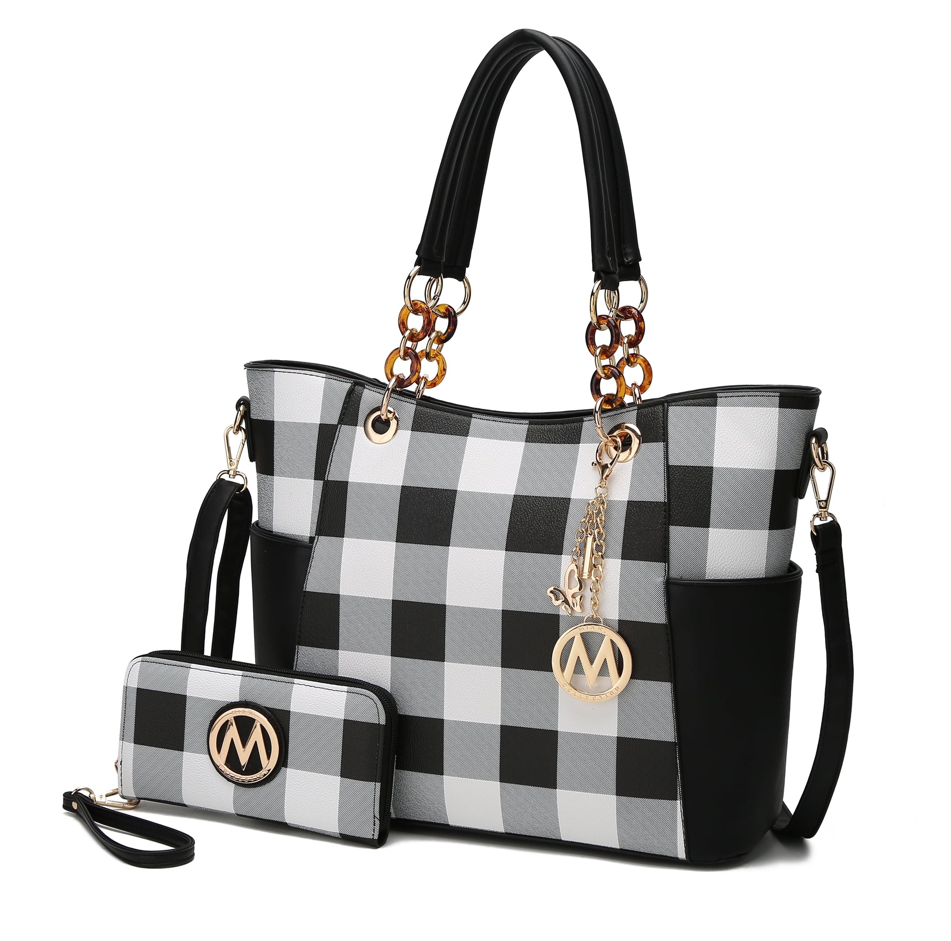 Mia K. Bonita Checker Tote & Wristlet Set – Vegan Leather 2-Piece Shopper 👜✨