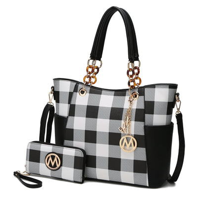 Mia K. Bonita Checker Tote & Wristlet Set – Vegan Leather 2-Piece Shopper 👜✨