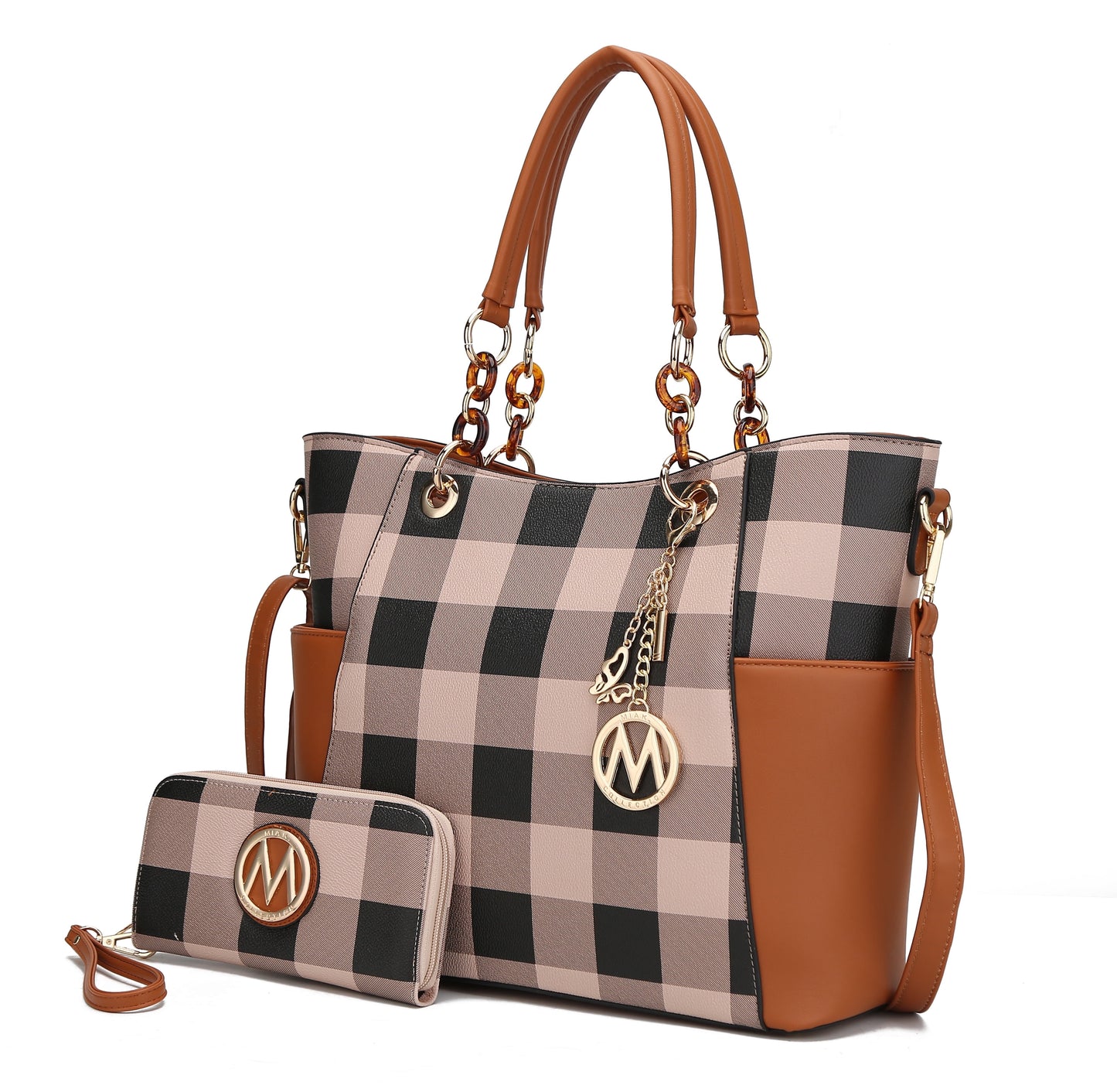 Mia K. Bonita Checker Tote & Wristlet Set – Vegan Leather 2-Piece Shopper 👜✨