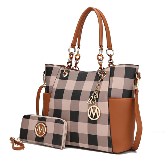 Mia K. Bonita Checker Tote & Wristlet Set – Vegan Leather 2-Piece Shopper 👜✨
