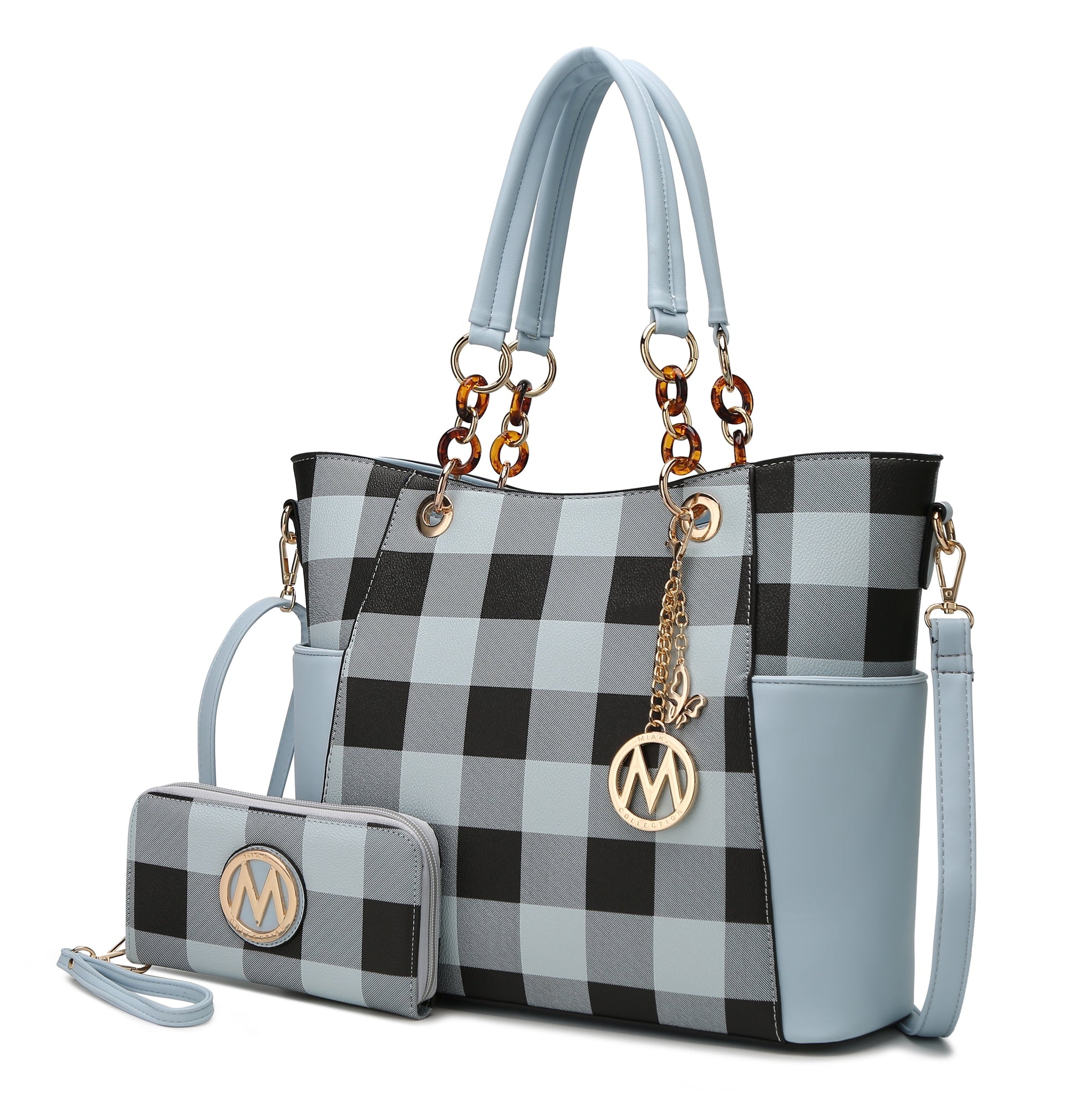 Mia K. Bonita Checker Tote & Wristlet Set – Vegan Leather 2-Piece Shopper 👜✨