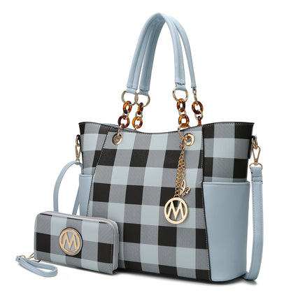 Mia K. Bonita Checker Tote & Wristlet Set – Vegan Leather 2-Piece Shopper 👜✨