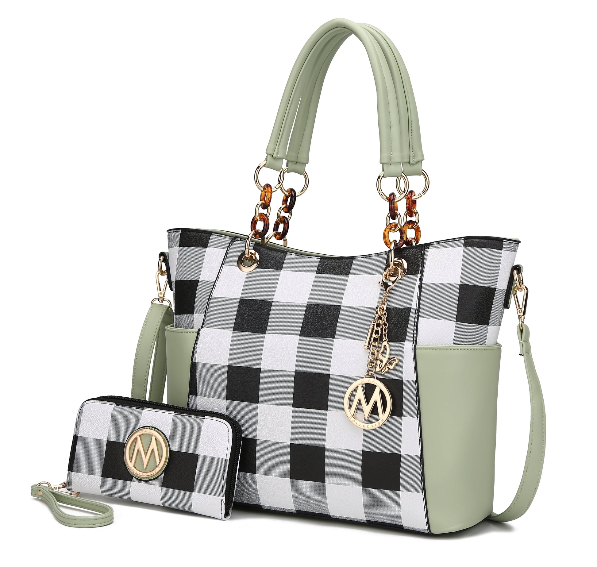 Mia K. Bonita Checker Tote & Wristlet Set – Vegan Leather 2-Piece Shopper 👜✨