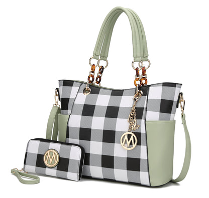 Mia K. Bonita Checker Tote & Wristlet Set – Vegan Leather 2-Piece Shopper 👜✨
