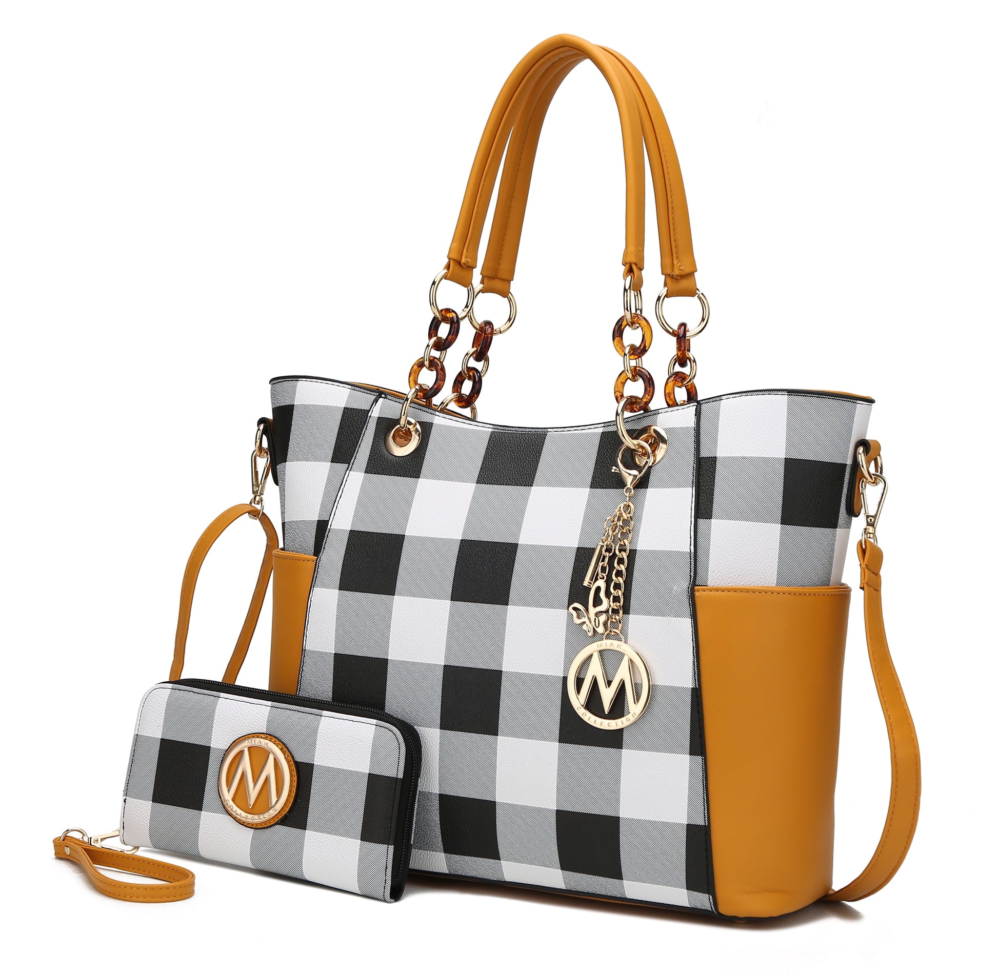 Mia K. Bonita Checker Tote & Wristlet Set – Vegan Leather 2-Piece Shopper 👜✨