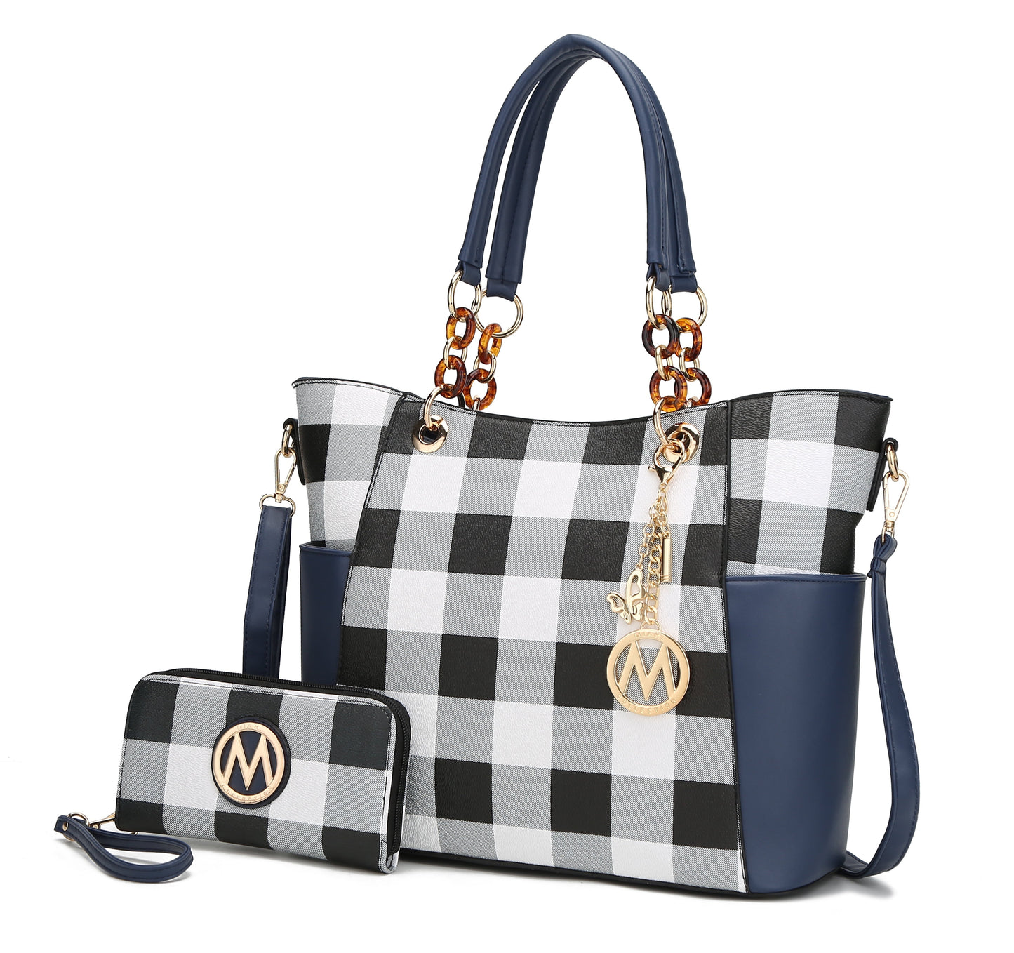 Mia K. Bonita Checker Tote & Wristlet Set – Vegan Leather 2-Piece Shopper 👜✨