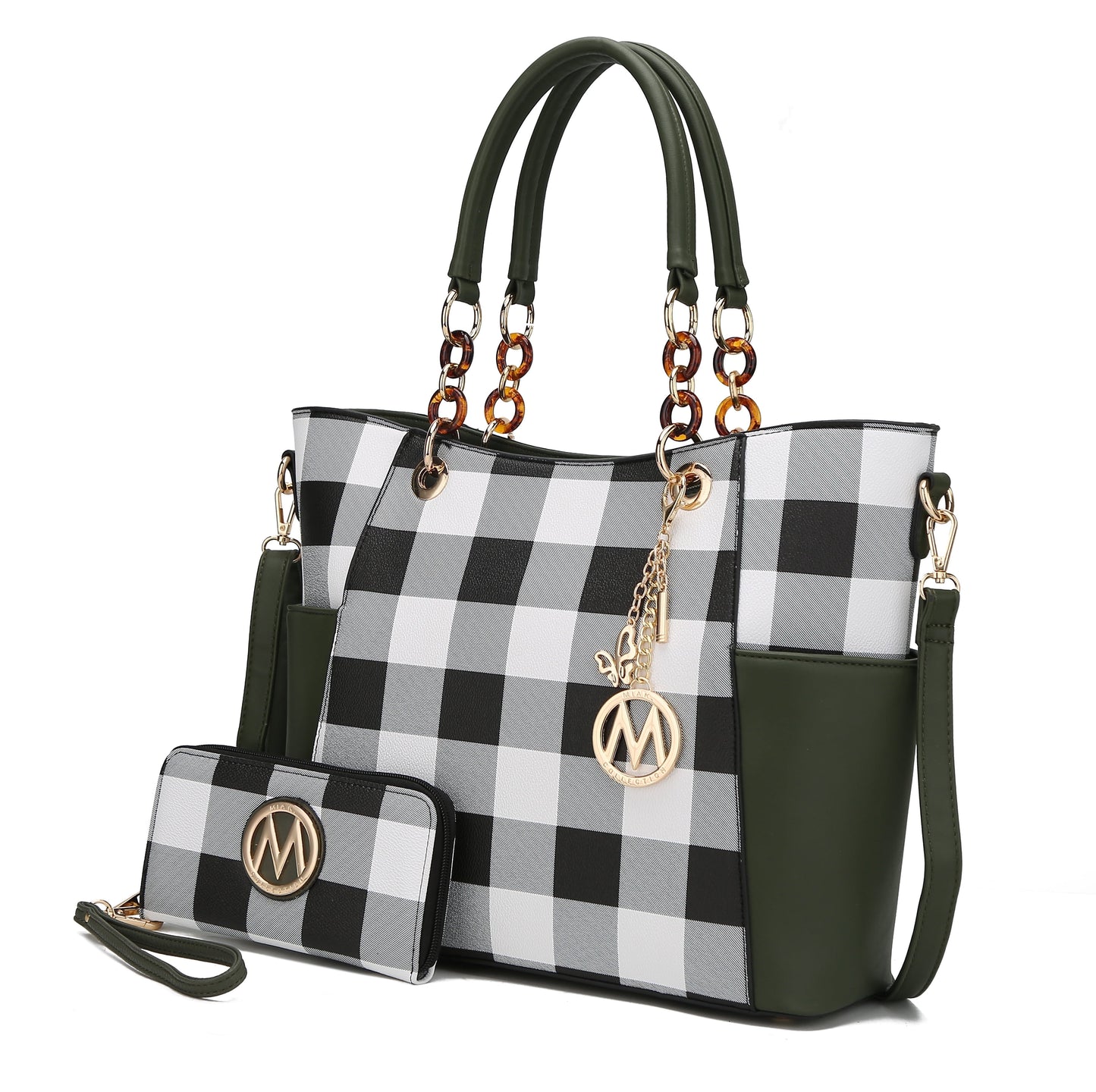 Mia K. Bonita Checker Tote & Wristlet Set – Vegan Leather 2-Piece Shopper 👜✨