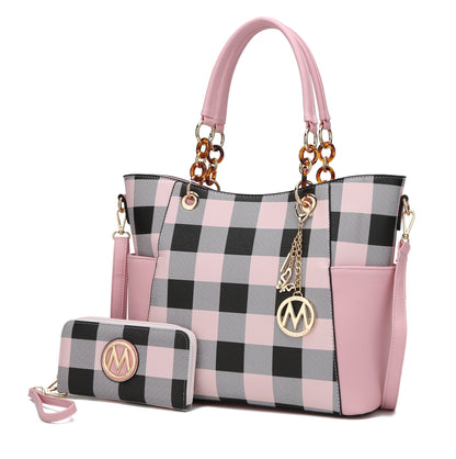 Mia K. Bonita Checker Tote & Wristlet Set – Vegan Leather 2-Piece Shopper 👜✨