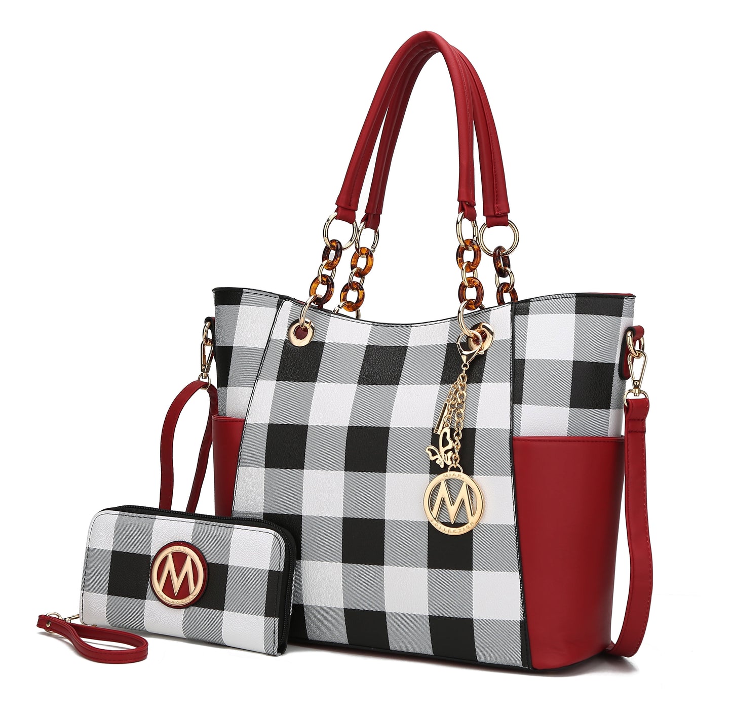 Mia K. Bonita Checker Tote & Wristlet Set – Vegan Leather 2-Piece Shopper 👜✨