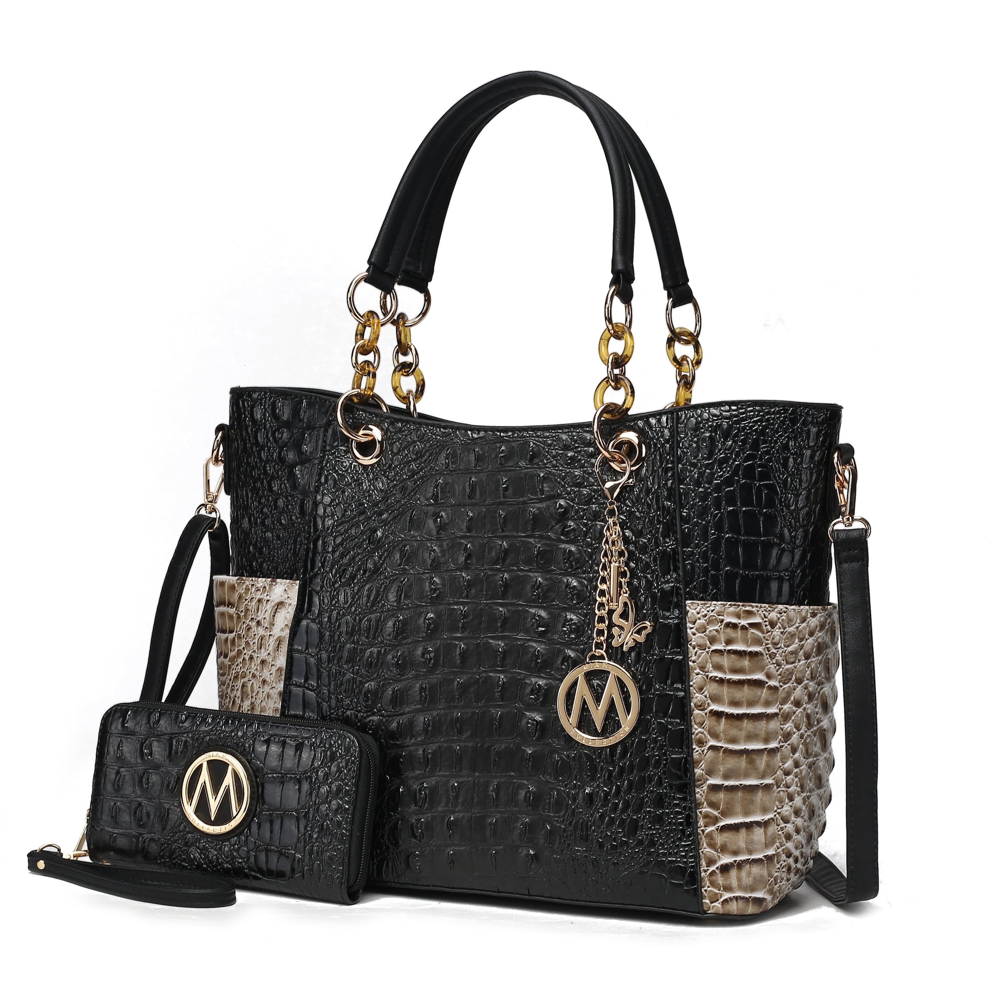 Mia K. Bonita Checker Tote & Wristlet Set – Vegan Leather 2-Piece Shopper 👜✨