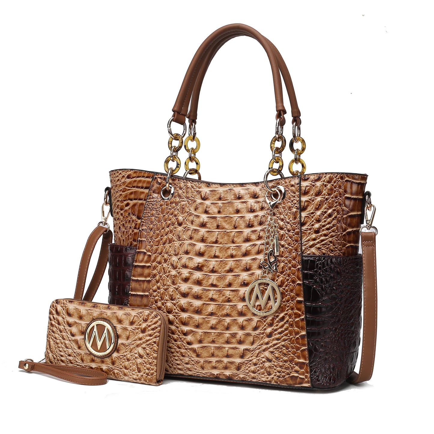 Mia K. Bonita Checker Tote & Wristlet Set – Vegan Leather 2-Piece Shopper 👜✨