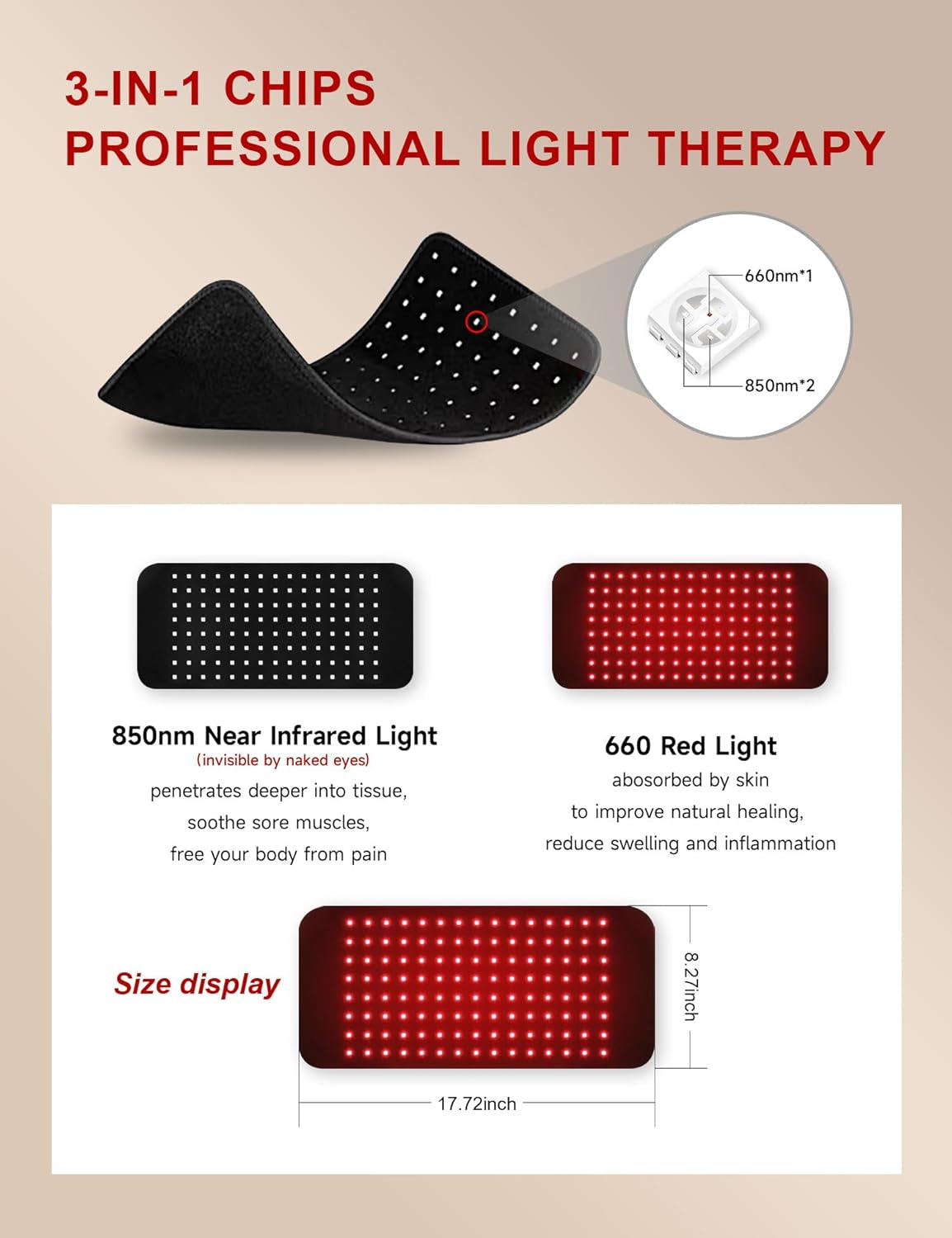 Advanced Red Light Therapy Belt – 120 LEDs with 5-Level Vibration Massage & Pulse Mode for Back & Waist Pain Relief 🔴