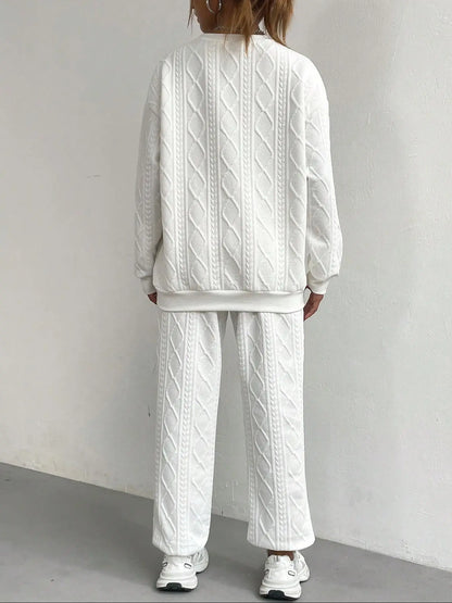 Urban Luxe Textured Letter Set – Cozy Drop Shoulder Pullover & Elastic Joggers knitted 🏷️✨
