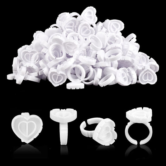100PCS Heart-Shaped Lash Glue Rings – Disposable Eyelash Extension & Nail Art Adhesive Cups 🤍✨