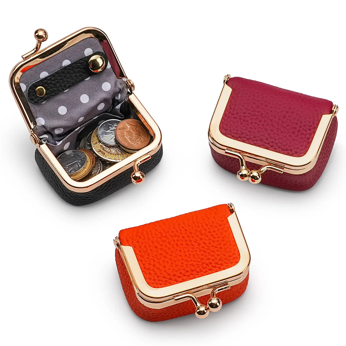 Luxury Genuine Leather Mini Accessory Box – Chic Gold Hardware Jewelry & Coin Purse 💎✨