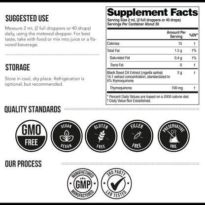 Pure Black Seed Oil Liquid | 5% Thymoquinone High Potency | Ultra-Concentrated Nigella Sativa Extract 💧