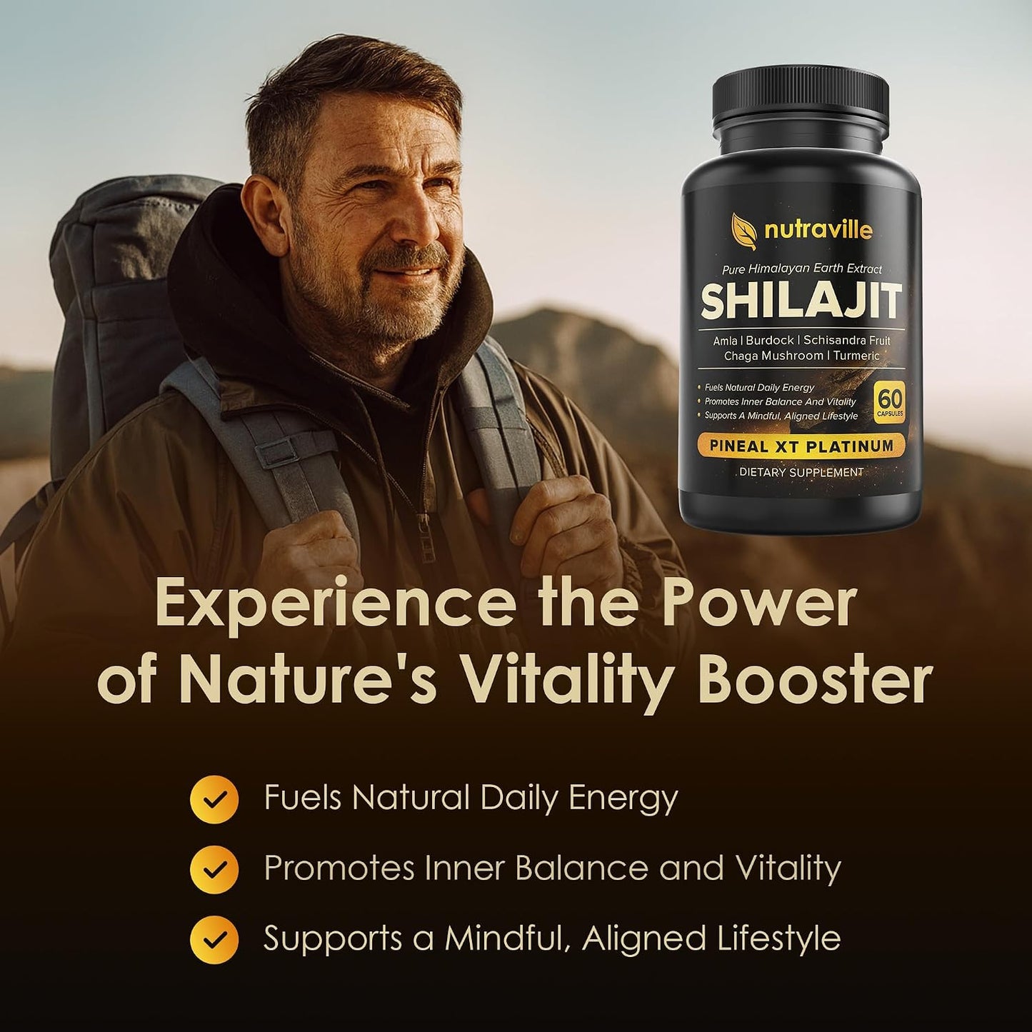 Pineal XT Platinum – Pure Himalayan Shilajit Supplement – Supports Energy, Brain Health & Memory - Rapid Pineal Gland Decalcification Cognitive Health Support – 60 Veggie Capsules