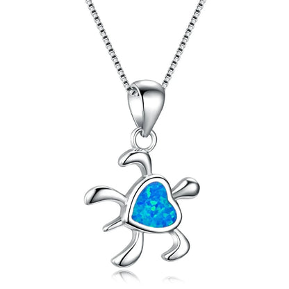🐢 Bohemian Blue Fire Opal Sea Turtle Necklace – Shimmering Ocean Animal Pendant for Women 🌊✨