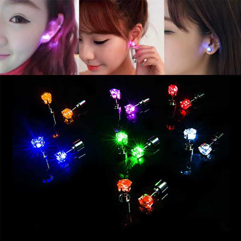 ✨ LED Light-Up Glow Earrings – Bling Crystal Studs for Clubbing, Festivals, & Gogo Dancing | 1/5 Pair Neon Party Jewelry 🌈👂
