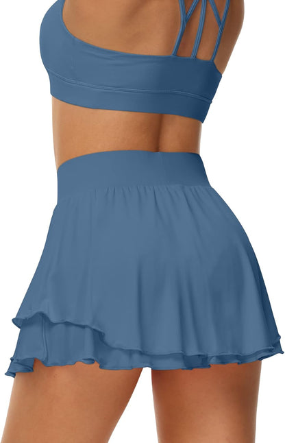 Ice Silk Ruffle Tennis Skort – 13" Athletic Skirt with Pockets