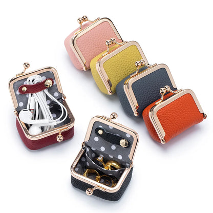 Luxury Genuine Leather Mini Accessory Box – Chic Gold Hardware Jewelry & Coin Purse 💎✨