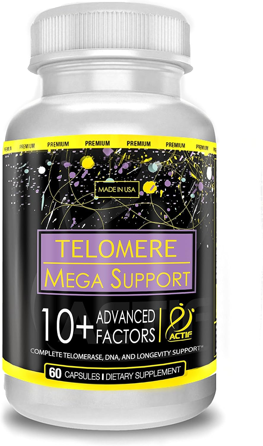 Telomere Mega Support with 10+ Factors, Non-Gmo, Telomerase and DNA Supplement for Energy, Memory and Anti-Aging, Made in USA, 60 Count