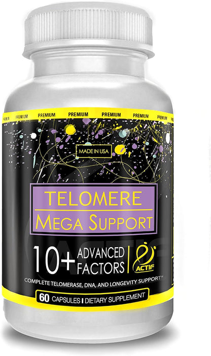 Telomere Mega Support with 10+ Factors, Non-Gmo, Telomerase and DNA Supplement for Energy, Memory and Anti-Aging, Made in USA, 60 Count