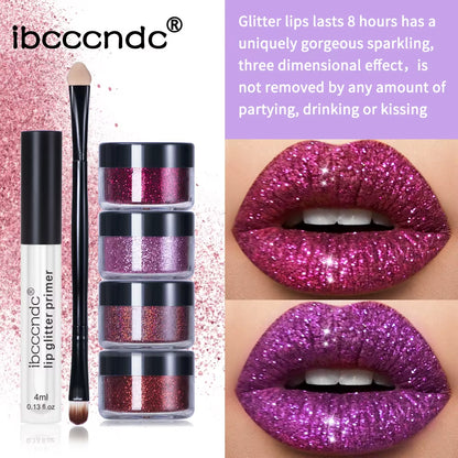 Diamond Sparkle Glitter Lip Kit – 4-Color Waterproof & Smudge-Proof Lip & Nail Art Glitter Set ✨👄