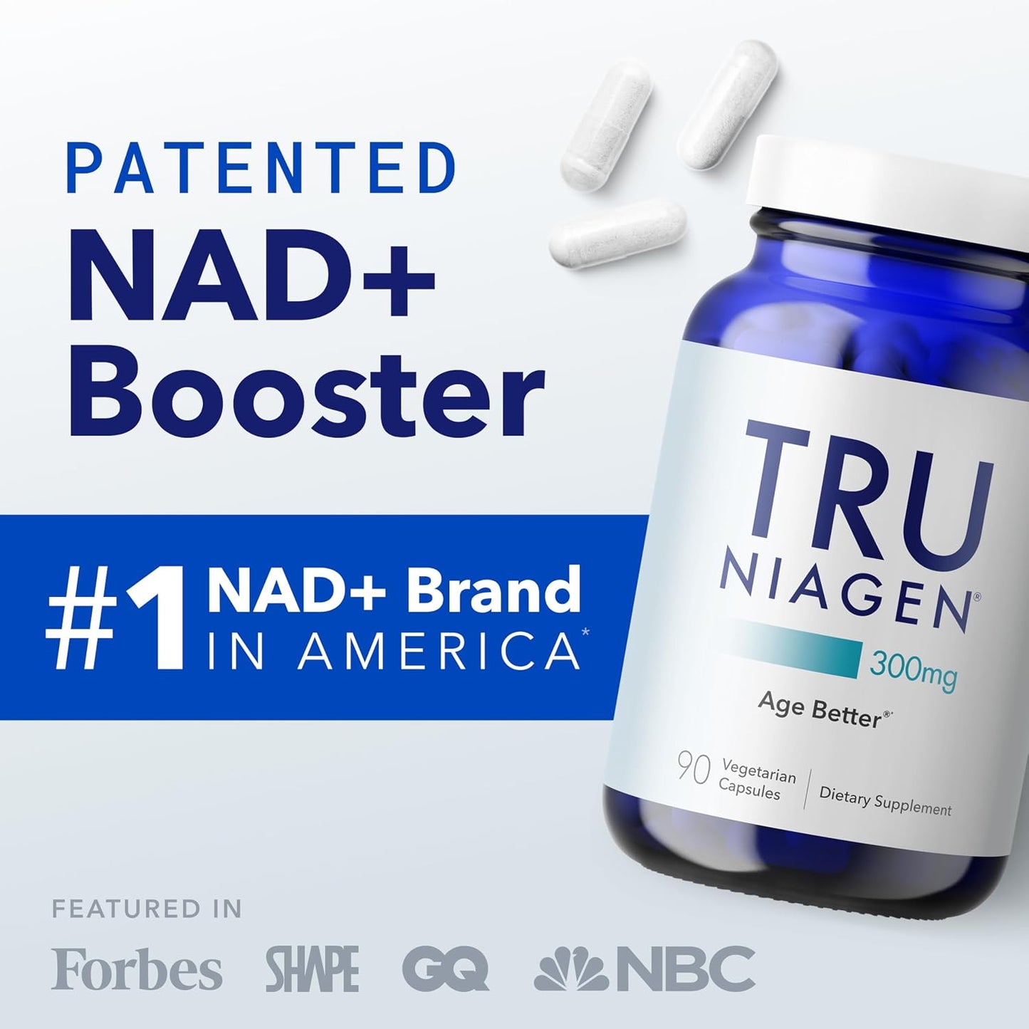 Patented NAD+ Supplement, 300Mg Niagen, 90 Servings | Nicotinamide Riboside (NR) Take 1 Daily | 1 Bottle
