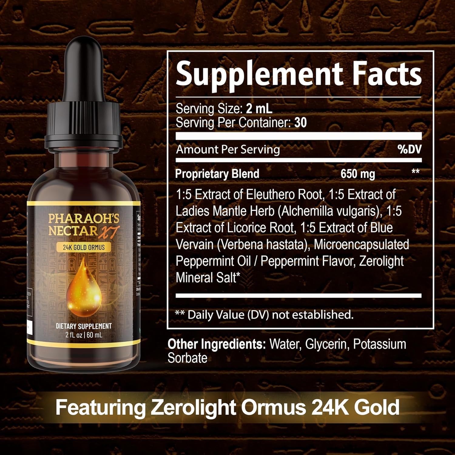 Pharaoh'S Nectar XT | 24K Monoatomic Gold Ormus Liquid | Third Eye Awakening + Vivid Dreaming | Clean Energy + Mental Clarity | Spiritual Supplement | 60Ml