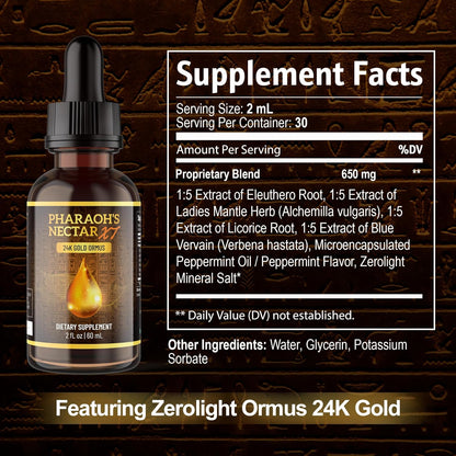 Pharaoh'S Nectar XT | 24K Monoatomic Gold Ormus Liquid | Third Eye Awakening + Vivid Dreaming | Clean Energy + Mental Clarity | Spiritual Supplement | 60Ml