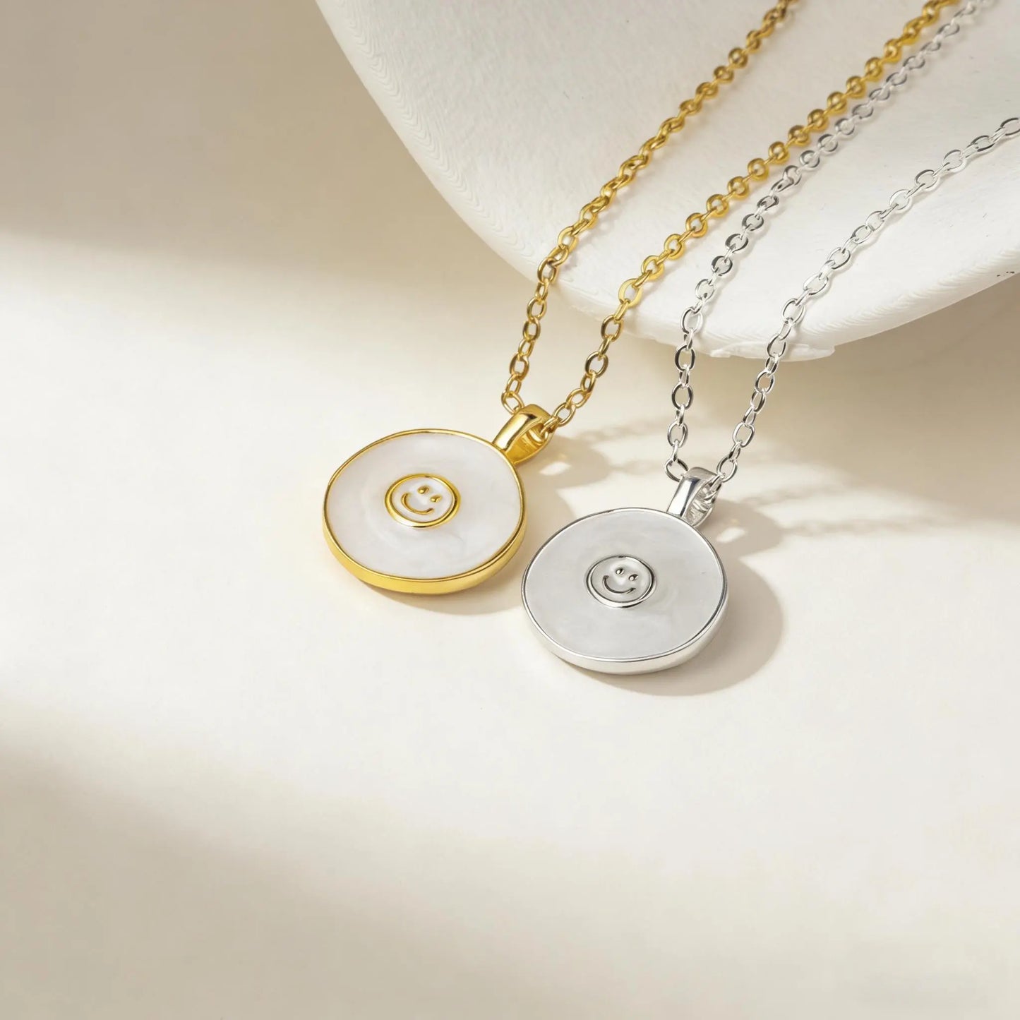 AELNEN Enamel Accent Disc Necklaces - S925 Marble & Minimal Symbol Pendants - Sleek Versatile Jewelry - Gift for Her