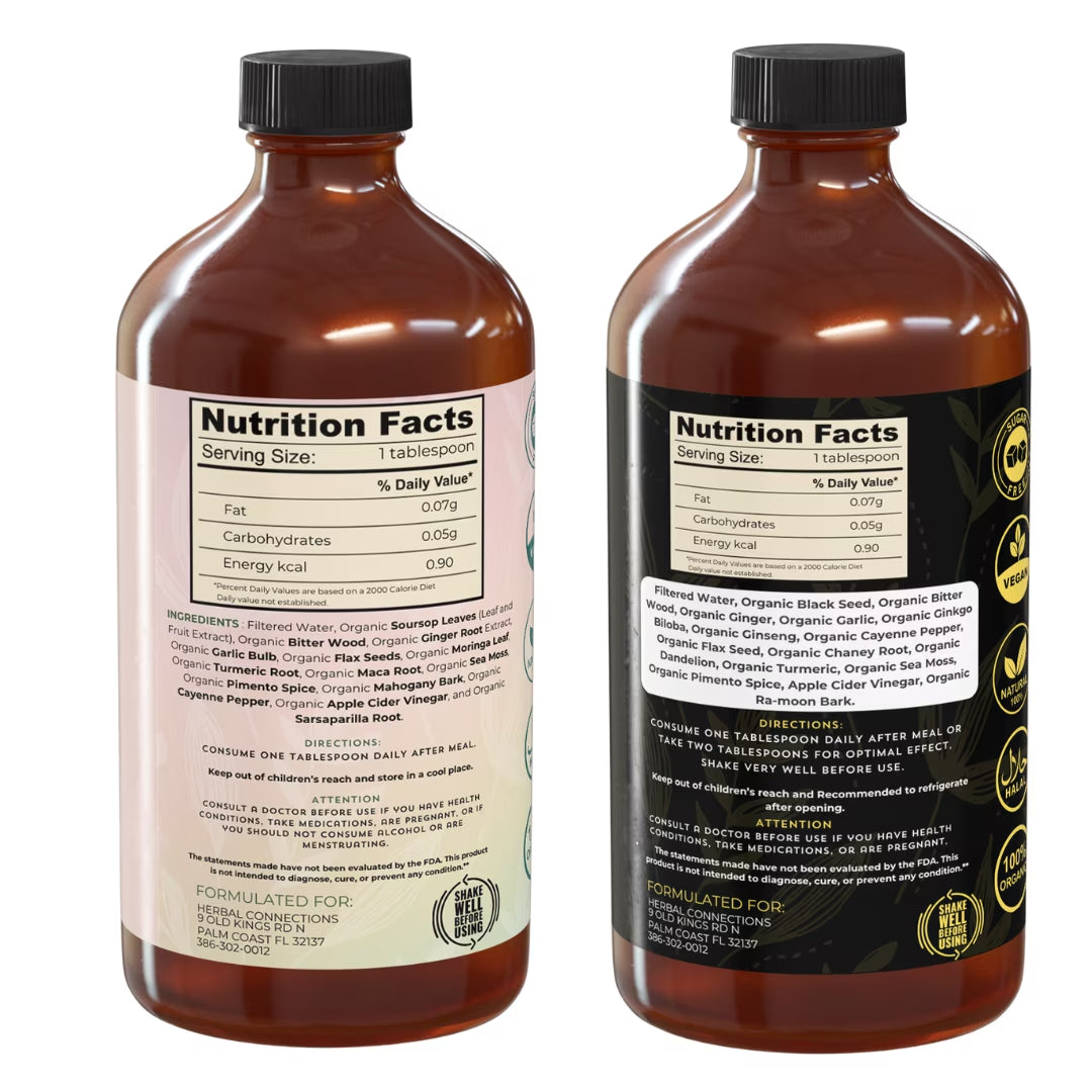 Organic Black Seed & Soursop Bitters Bundle | 64-Day Supply (32oz Each) | Vegan Wellness Tonic 🍃