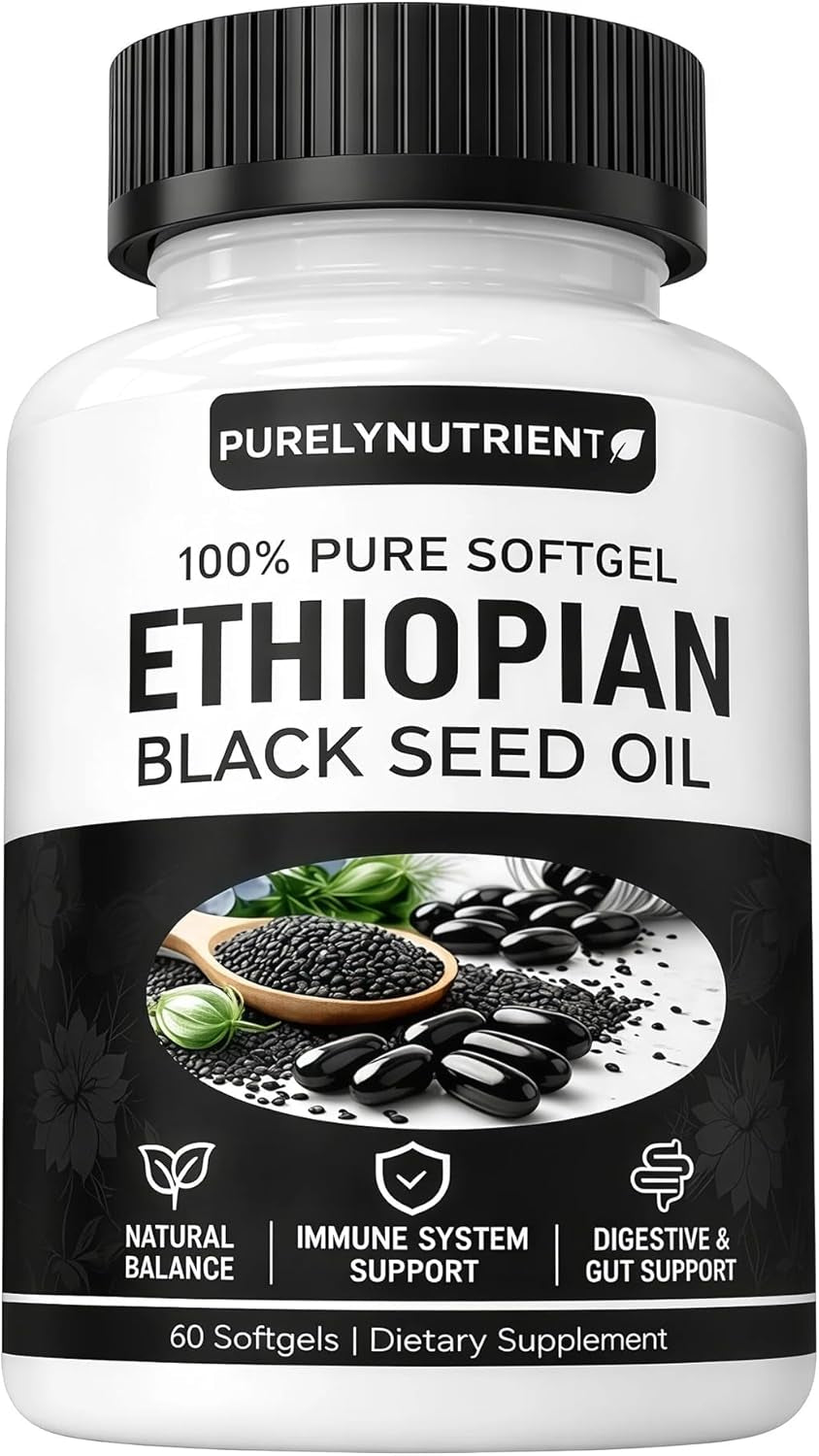 Ethiopian Black Seed Oil Softgels | Ethiopian Black Seed Oil Organic Cold Pressed | 4.64% Thymoquinone | Non-Gmo, Gluten-Free,60 Capsules